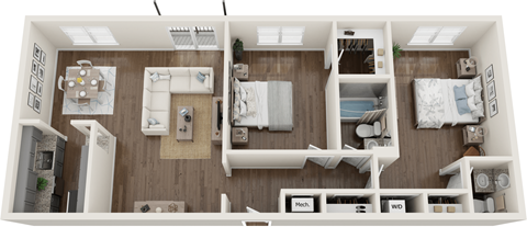 this is a 3d floor plan of a 824 square foot 1 bedroom apartment at the